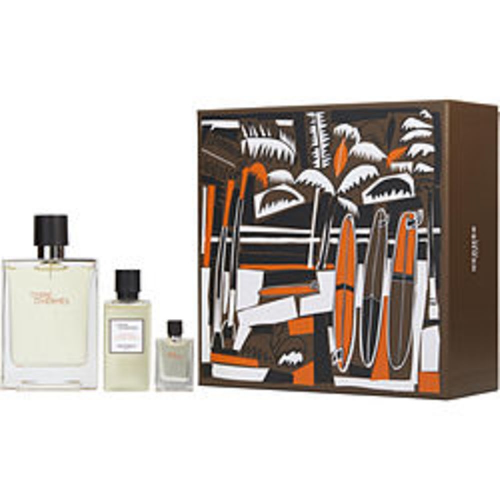 Terre D'hermes Edt Spray 3.3 Oz and Hair And Body Shower Gel 1.35 Oz and Edt .17 Oz Mini For Men