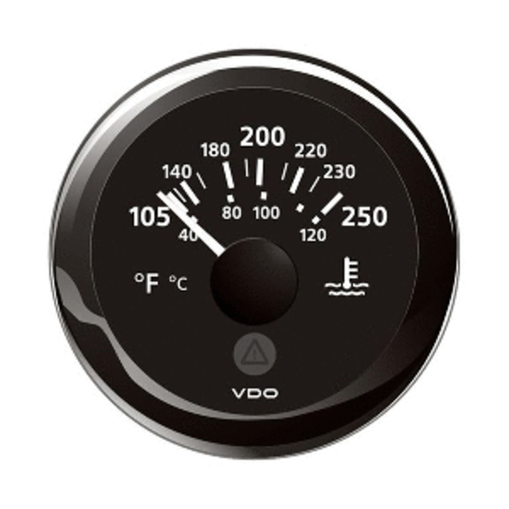 VDO Marine 2-1/16" (52mm) ViewLine Temperature Gauge 100-250 and deg;F - 8-32V - Black Dial and amp; Bezel