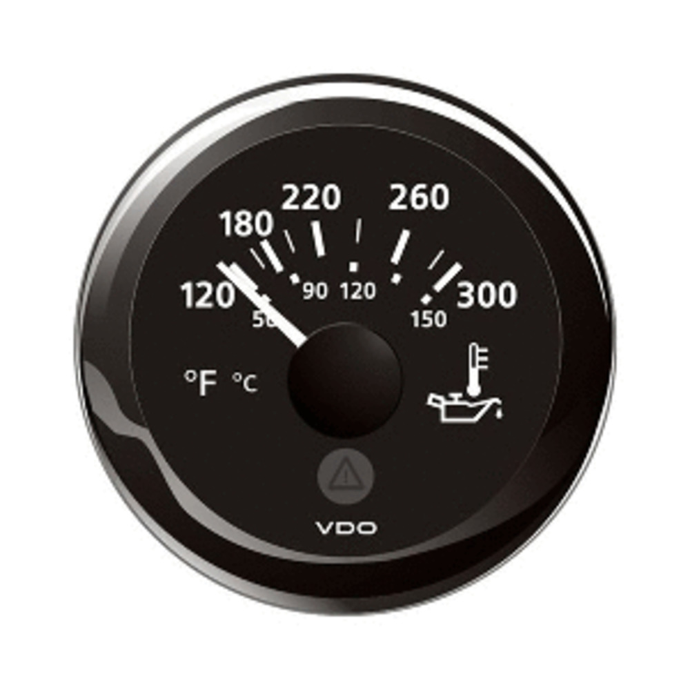 VDO Marine 2-1/16" (52mm) ViewLine Temperature Gauge 120-300 and deg;F - 8-32V - Black Dial and amp; Bezel