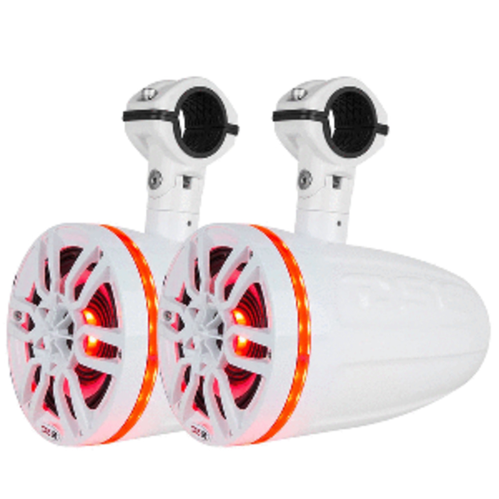 DS18 HYDRO 6.5" 2-Way Wakeboard Pod Tower Speakers w/1" Compression Driver and amp; RGB LED Lights - 450W - White