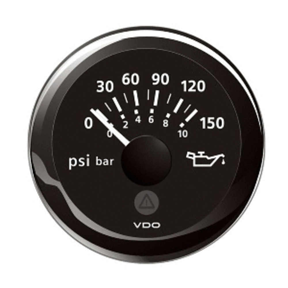 VDO Marine 2-1/16" (52mm) ViewLine Oil Pressure Indicator (8-16V) 0 to 150 PSI - Black Dial and amp; Round Bezel