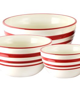 General Store Hollydale Stoneware Nesting Bowl Set in Linen/Red, Set of 3