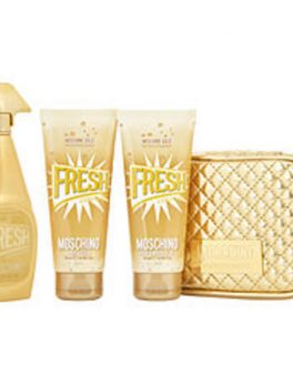 Moschino Gold Fresh Couture Eau De Parfum Spray 3.4 Oz and Body Lotion 3.4 Oz and Shower Gel 3.4 Oz and Pouch For Women