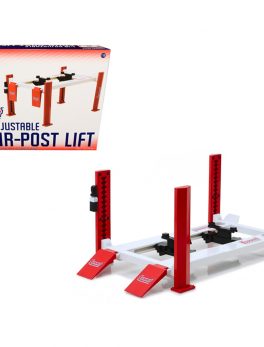 Adjustable Four Post Lift Red and White Summit Racing Equipment for 1/18 Scale Diecast Model Cars by Greenlight 13549