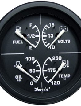 Faria Heavy-Duty 4" Multifunction [Fuel Level | Oil PSI (100 PSI) | Water Temp (120 and deg;-250 and deg; F) | Voltmeter (10-16 VDC)] - Black