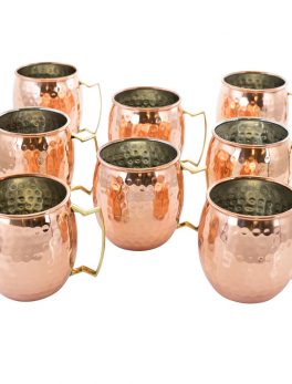 Gibson Elite Mule Mixer 8 Piece 18 Ounce Hammered Brass Copper Cup Set