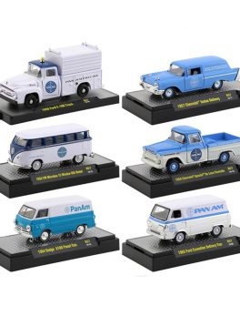 Auto Trucks Set of 6 pieces Release 57 Pan American World Airways (Pan Am) IN DISPLAY CASES 1/64 Diecast Model Cars by M2 Machines 32500-57