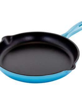 MegaChef Round 10.25 Inch Enameled Cast Iron Skillet in Blue