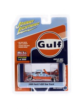 1999 Ford F-450 Tow Truck Gulf Oil Orange and Light Blue Limited Edition to 3600 pieces Worldwide 1/64 Diecast Model by Johnny Lightning JLCP7257