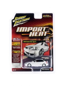 2000 Honda Civic Type R White with White Wheels and Red Interior Import Heat Street Freaks Series Limited Edition to 2400 pieces Worldwide 1/64 Diecast Model Car by Johnny Lightning JLCP7310