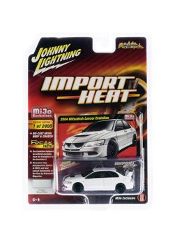2004 Mitsubishi Lancer Evolution White with Black Wheels Import Heat Street Freaks Series Limited Edition to 2400 pieces Worldwide 1/64 Diecast Model Car by Johnny Lightning JLCP7311