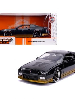 1985 Chevrolet Camaro Z28 Black Metallic with Gold Stripes Bigtime Muscle 1/24 Diecast Model Car by Jada 31457