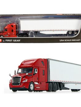 2018 Freightliner Cascadia High-Roof Sleeper Cab with 53" Utility Dry Goods Trailer with Side Skirts Red and White 1/64 Diecast Model by DCP/First Gear 60-0745