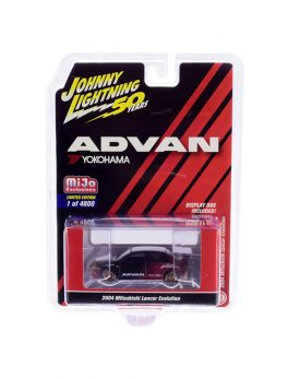 2004 Mitsubishi Lancer Evolution Black and Metallic Burgundy with Copper Wheels ADVAN Yokohama Johnny Lightning 50th Anniversary Limited Edition to 4800 pieces Worldwide 1/64 Diecast JLCP7216