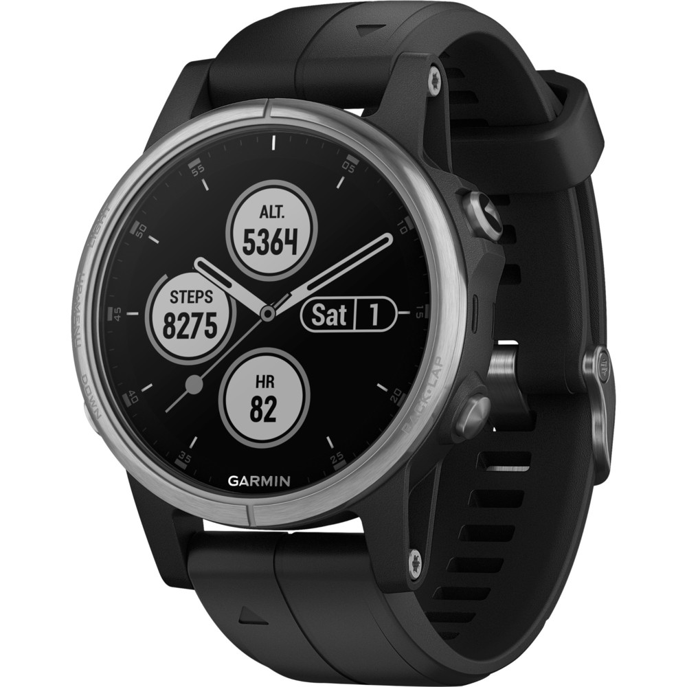 Garmin fenix 5S Plus GPS Watch - Wrist - 3-Axis Compass, Gyro Sensor, Altimeter, Barometer, Thermometer, Accelerometer, Heart Rate Monitor, Odometer - Music Player, Alarm, Clock Display, Timer, Stopwatch, Calendar - Heart Rate, Steps Taken, Sleep Qual
