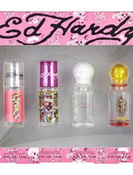 Ed Hardy Variety 4 Piece Womens Mini Set With Ed Hardy and Ed Hardy Hearts and Daggers and Ed Hardy Skulls and Roses and Ed Hardy Villain and All Are Eau De Parfum Spray .25 Oz Minis For Women