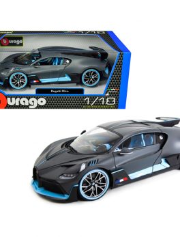Bugatti Divo Matt Gray with Blue Accents 1/18 Diecast Model Car by Bburago 11045gry