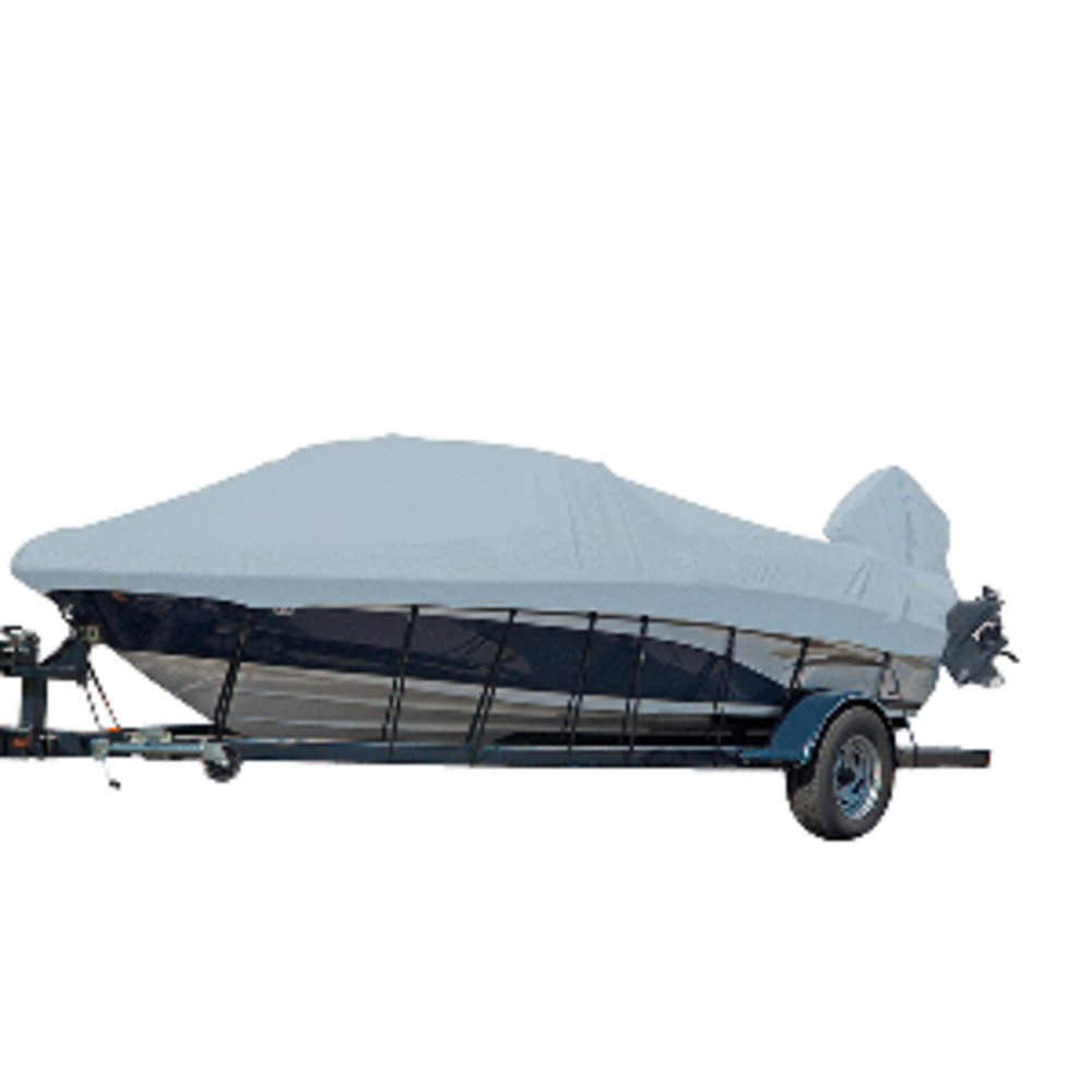 Carver Performance Poly-Guard Styled-to-Fit Boat Cover f/16.5 and #39; V-Hull Runabout Boats w/Windshield and amp; Hand/Bow Rails - Grey