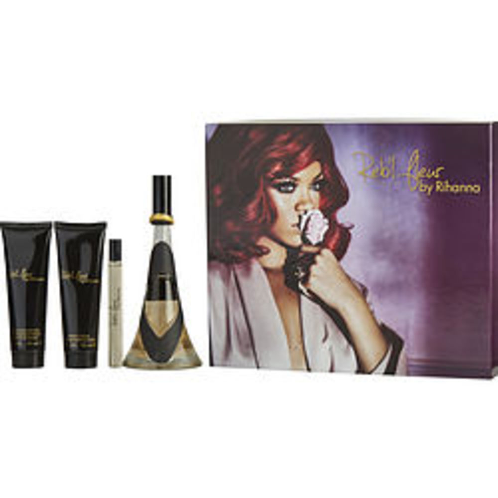 Rihanna Reb'l Fleur Eau De Parfum Spray 3.4 Oz and Body Lotion 3 Oz and Shower Gel 3 Oz and Eau De Parfum Spray .34 Oz For Women