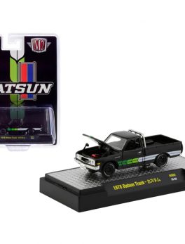 1978 Datsun Pickup Truck Custom Black with Stripes Hobby Exclusive Limited Edition to 3600 pieces Worldwide 1/64 Diecast Model Car by M2 Machines 31500-HS03