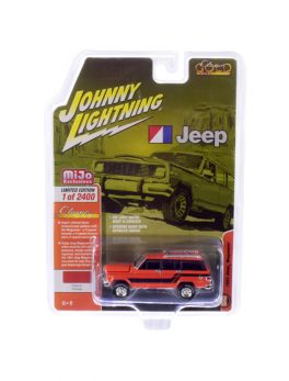 1981 Jeep Wagoneer Custom Orange with Black Stripes Limited Edition to 2,400 pieces Worldwide 1/64 Diecast Model Car by Johnny Lightning JLCP7314