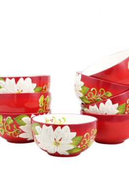 Laurie Gates Pleasant Poinsettia 5.5 inch Bowl Set, Set of 8