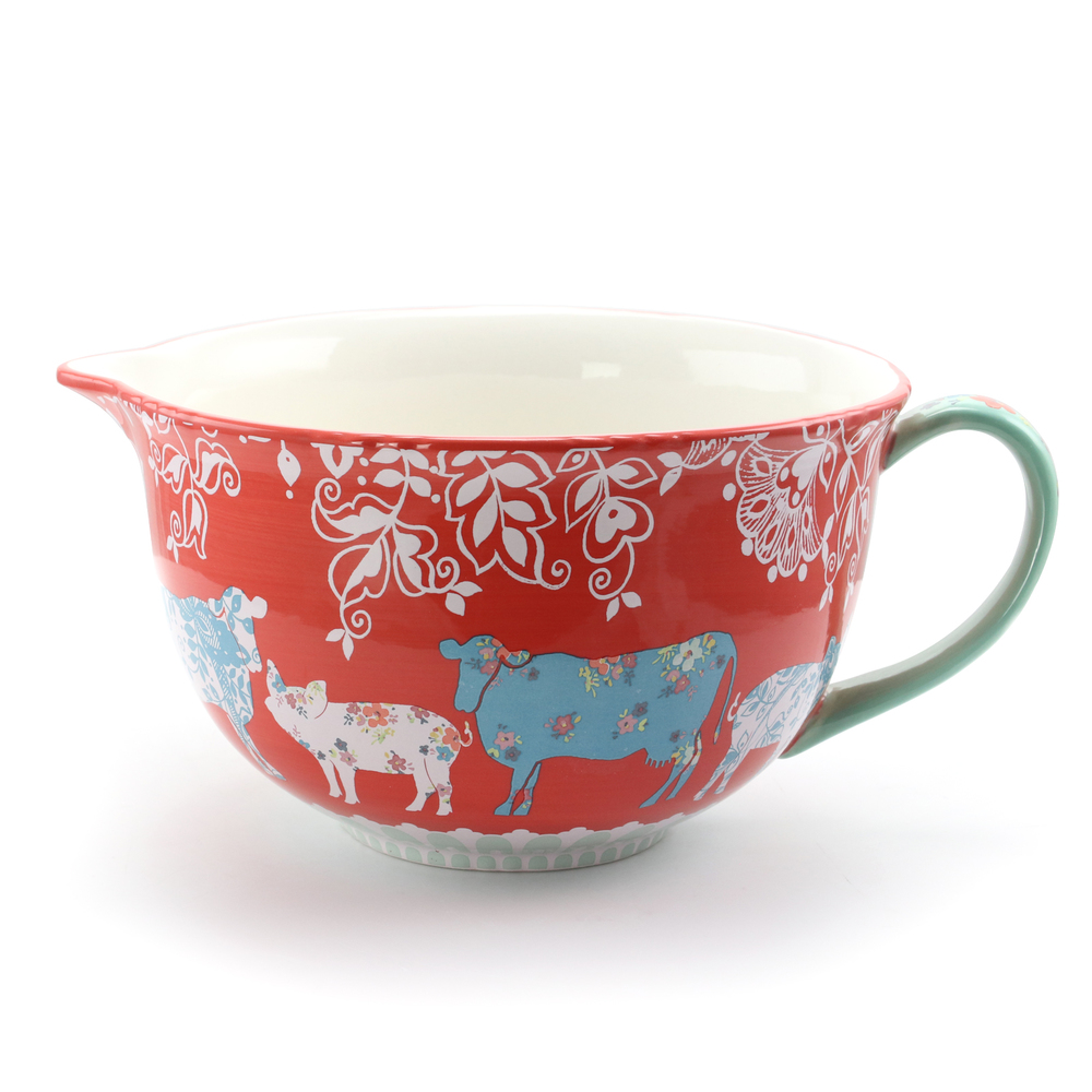 Urban Market Life On The Farm 4 Quart Stoneware Mixing Bowl in Red