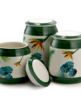 Elama 3 Piece Ceramic Kitchen Canister Collection in Green