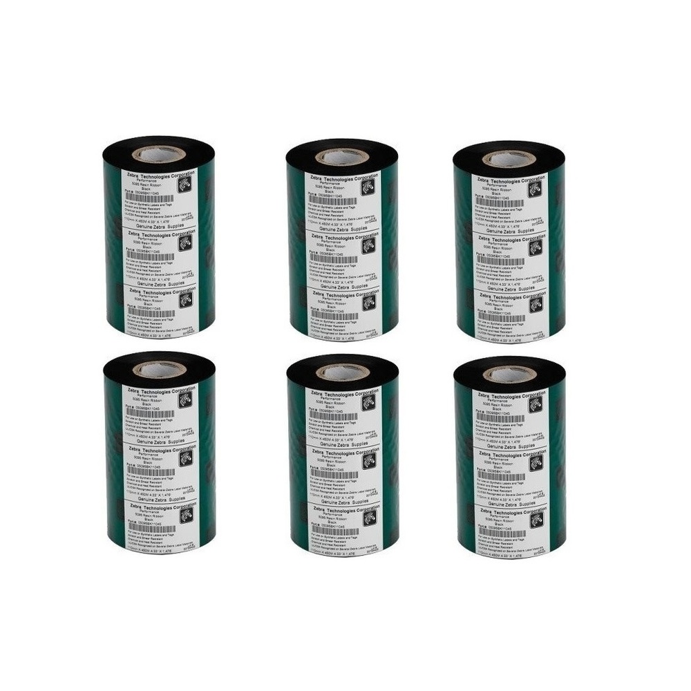 Zebra Genuine Resin Ribbon 5095 5.16x1476" Black 6 Rolls Case 6-Pack 05095BK13145