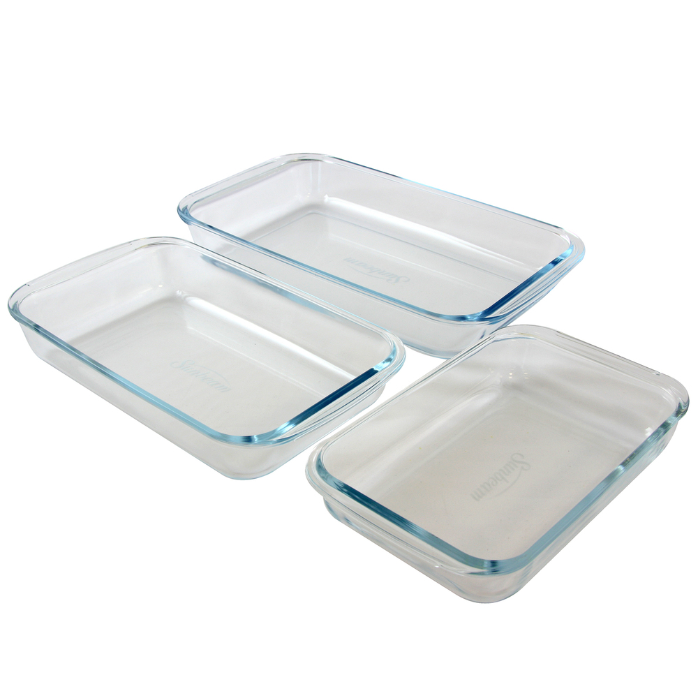 Sunbeam Everyday Casseroles 3-Piece Borosilicate Glass Bakeware Set, Clear