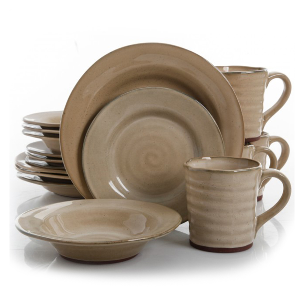 Gibson Elite Mariani 16 Piece Round Stoneware Dinnerware Set in Taupe