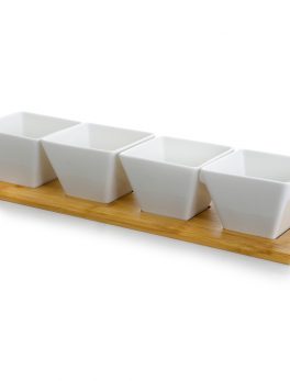 Elama Signature Modern 5pc Appetizer and Condiment Server with 4 Serving Dishes and a Bamboo Serving Block
