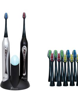Dual Handle Ultra High Powered Sonic Electric Toothbrush with Dock Charger, 12 Brush Heads and amp; More!-Black and Silver