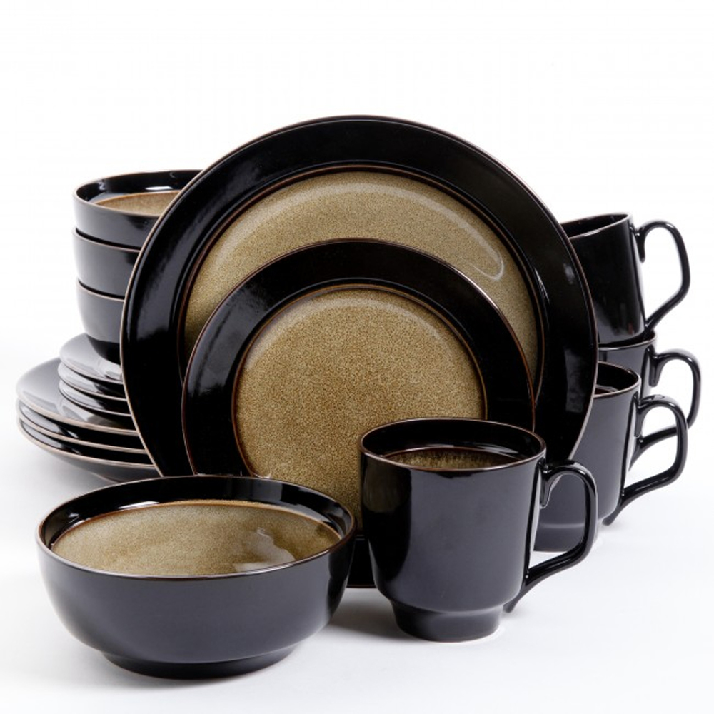 Gibson Elite Bella Galleria 16 Piece Stoneware Dinnerware Set in Taupe and Black