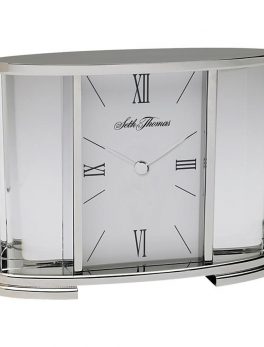 Seth Thomas Silver Glass Carriage Table Clock