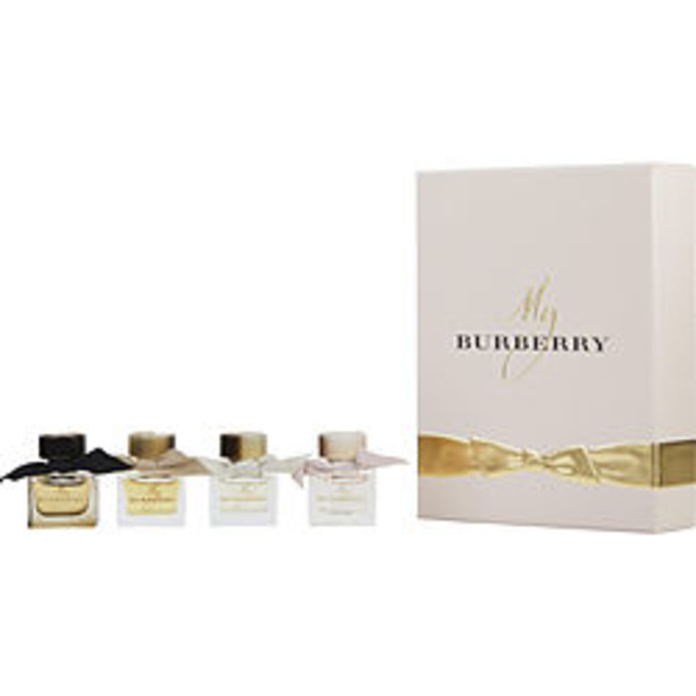 Burberry Variety 4 Piece Womens Variety With My Burberry Eau De Parfum and My Burberry Edt and My Burberry Black Parfum and My Burberry Blush Eau De Parfum All Are .17 Oz Minis For Women