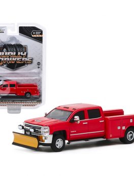 2018 Chevrolet Silverado 3500HD Dually Service Bed Truck with Snow Plow Red Dually Drivers Series 3 1/64 Diecast Model Car by Greenlight 46030A