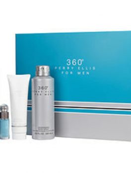 Perry Ellis 360 Edt Spray 3.4 Oz and Shower Gel 3 Oz and Deodorant Body Spray 6.8 Oz and Edt Spray .25 Oz Mini For Men