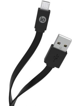 iEssentials IEN-FC4M-BK Charge and Sync Flat Micro USB to USB-A Cable, 4ft (Black)