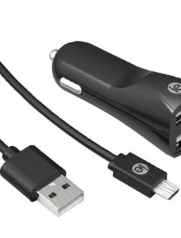 iEssentials IEN-PCM-22A 2.4-Amp Dual USB Car Charger with Micro USB to USB-A Cable, 4ft