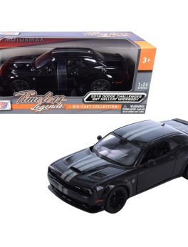 2018 Dodge Challenger SRT Hellcat Widebody Black with Silver Stripes 1/24 Diecast Model Car by Motormax 79350bk-sil