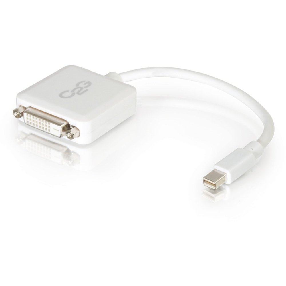 C2G 8in Mini DisplayPort to DVI Adapter-Single Link DVI-D-Thunderbolt to DVI Converter-M/F White - DVI/Mini DisplayPort for Notebook, Tablet, Monitor, Video Device - 8 - 1 x Mini DisplayPort Male Thunderbolt - 1 x DVI-D (Single-Link) Female Digital Video