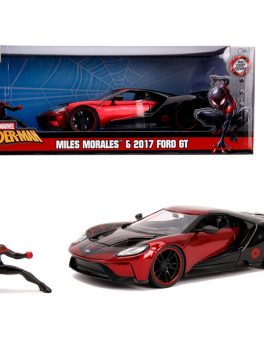 2017 Ford GT with Miles Morales Diecast Figurine Spider Man Marvel Series 1/24 Diecast Model Car by Jada 31190