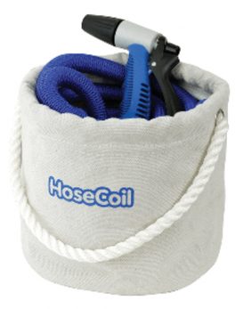 HoseCoil Canvas Bucket w/75 and #39; Expandable Hose, Rubber Tip Nozzle and amp; Quick Release