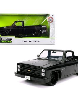 1985 Chevrolet Silverado C-10 Pickup Truck Matt Black with Black Wheels Just Trucks 1/24 Diecast Model Car by Jada 31604-1