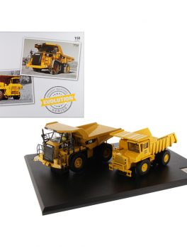 CAT Caterpillar 769 Off-Highway Truck (1963-2006) and CAT Caterpillar 770 Off-Highway Truck (2007-Present) with Operators Evolution Series Set of 2 pieces 1/50 Diecast Models by Diecast M 85562