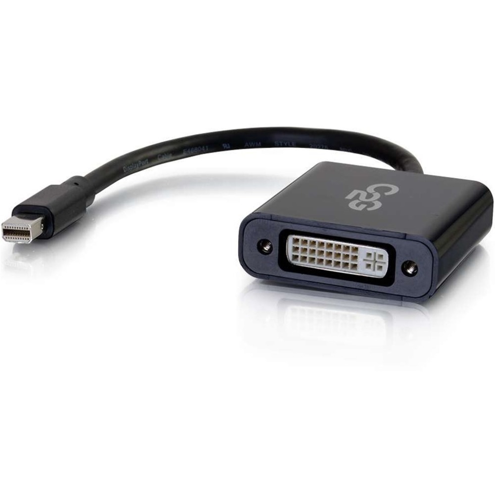 C2G Mini DisplayPort to DVI Adapter - Mini DP to DVI-D Active Converter - Black - 8 DVI/Mini DisplayPort Video Cable for Video Device, Projector, Monitor, Graphics Card, Notebook, HDTV - DVI Male Digital Video - Mini DisplayPort Female Digital Video - Bl