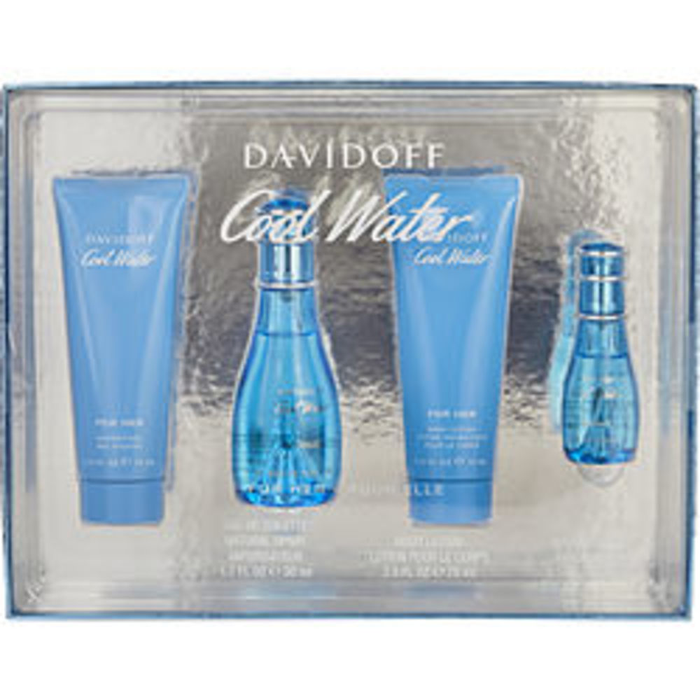 Cool Water Edt Spray 1.7 Oz and Body Lotion 2.5 Oz and Shower Gel 2.5 Oz and Edt Spray .5 Oz Mini For Women