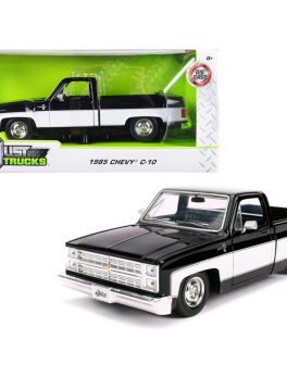 1985 Chevrolet Silverado C-10 Pickup Truck Stock Wheels Black and White Just Trucks 1/24 Diecast Model Car by Jada 31605-SW