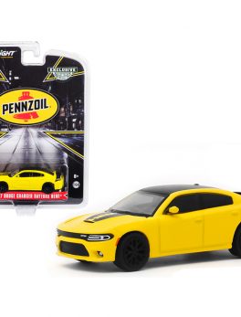 2017 Dodge Charger Daytona HEMI Yellow with Black Top Pennzoil Advertisement Car Hobby Exclusive 1/64 Diecast Model Car by Greenlight 30112